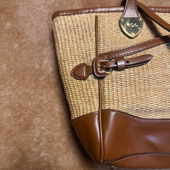 Ralph Lauren RLL Straw and Leather Tote Bag - Classic Tan with Buckle Detail - Picture 4 of 13